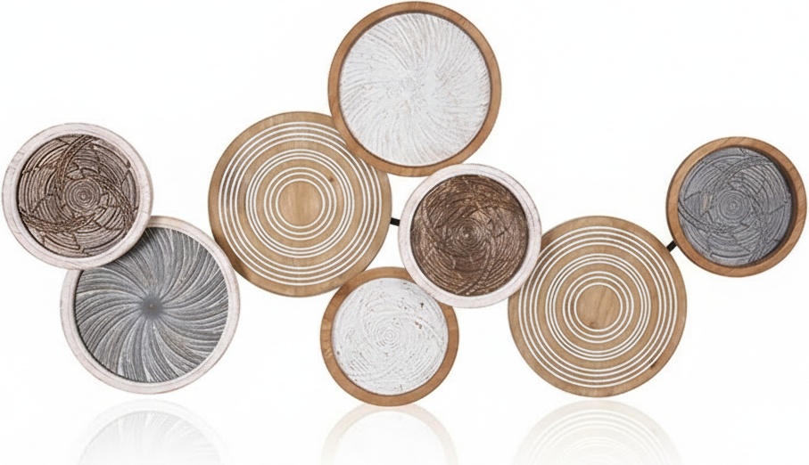 Handcrafted Wood & Metal Geometric Wall Sculpture
