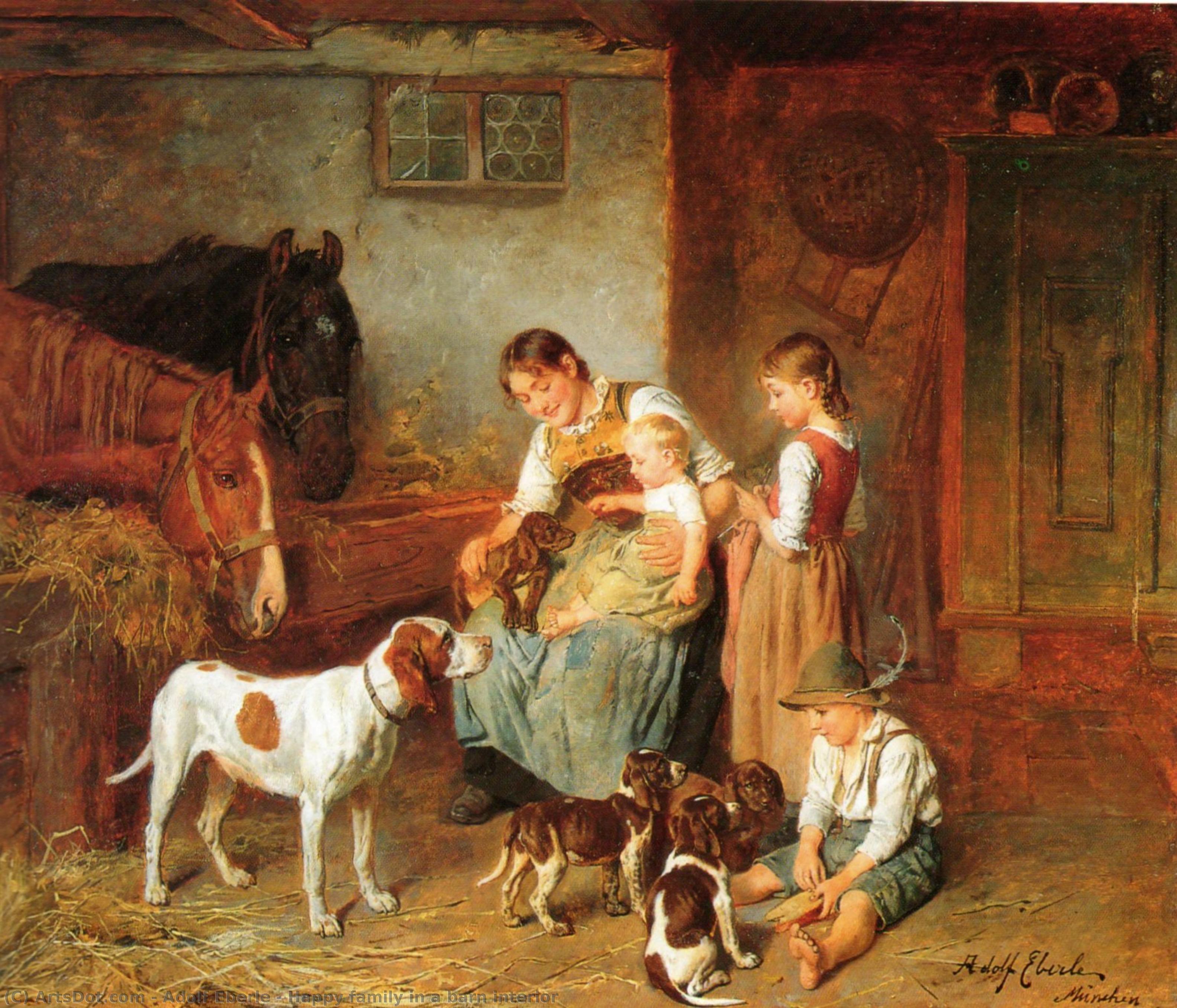 Happy Family In A Barn Interior — Adolf Eberle
