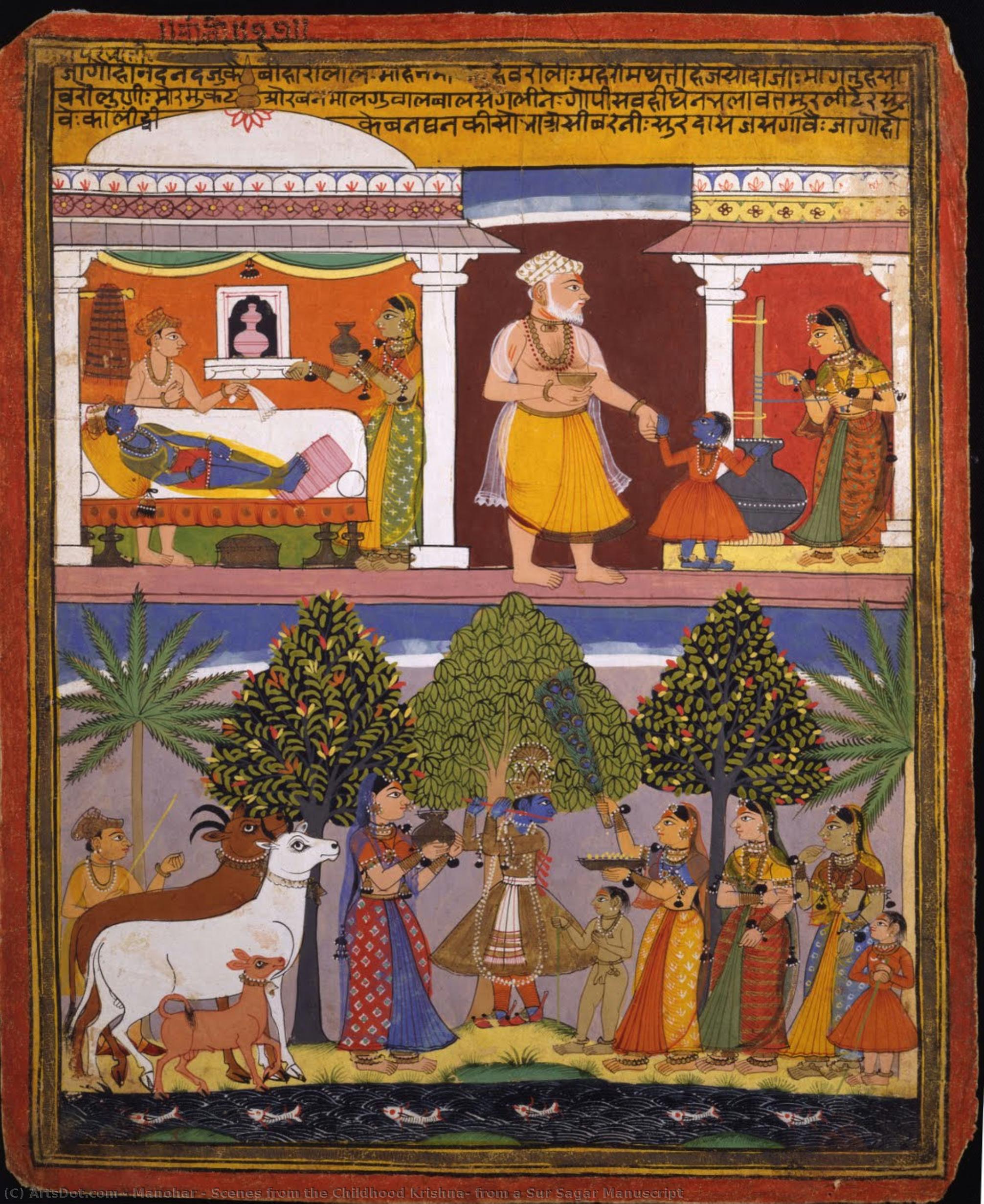 Scenes From The Childhood Krishna, From A Sur Sagar Manuscript — Manohar