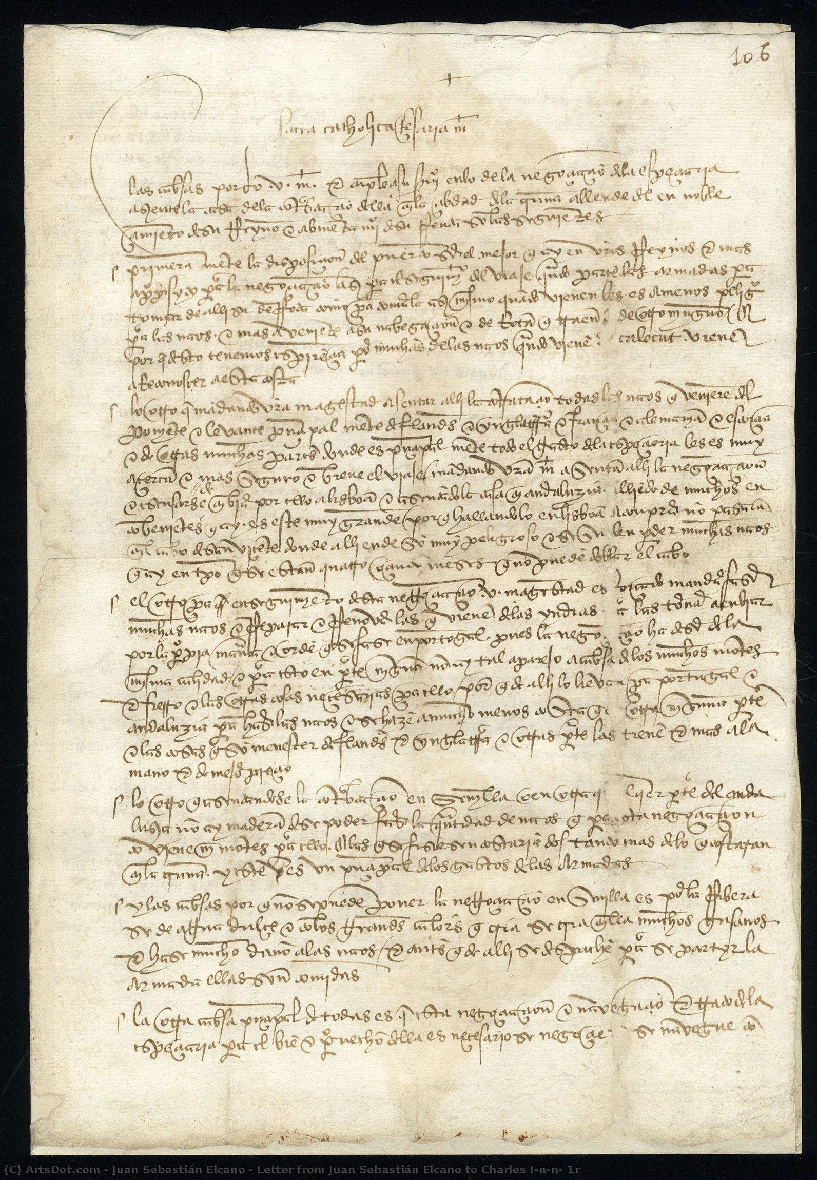 Letter From Juan Sebastián Elcano To Charles I\n\n/ 1r — Juan Sebastián Elcano