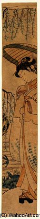 Girl As Ono No Tofu Looking At A Frog — Suzuki Harunobu