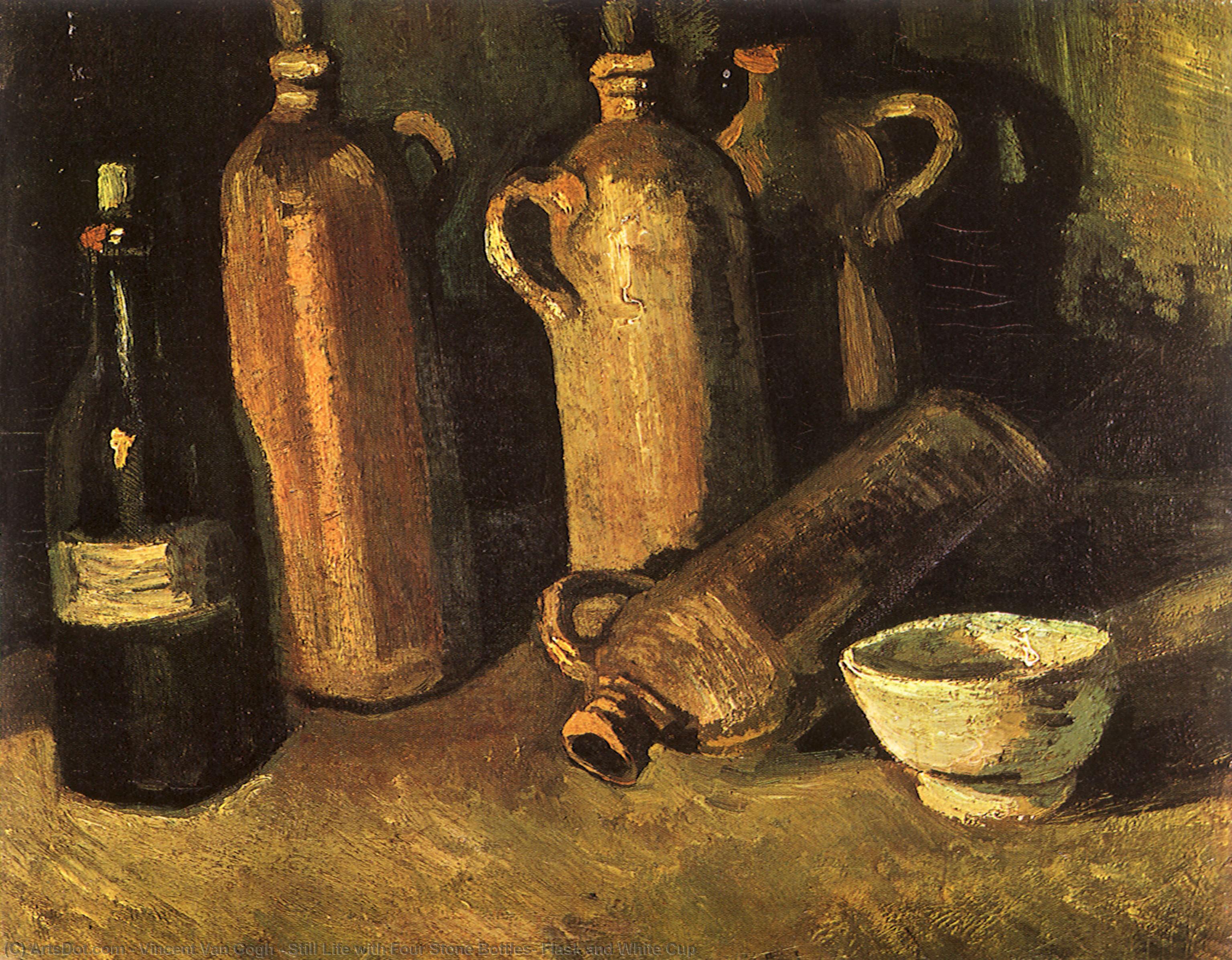 Stillleben Mit Vier Steinflaschen Und Einem Weißen Kelch — Vincent Willem Van Gogh