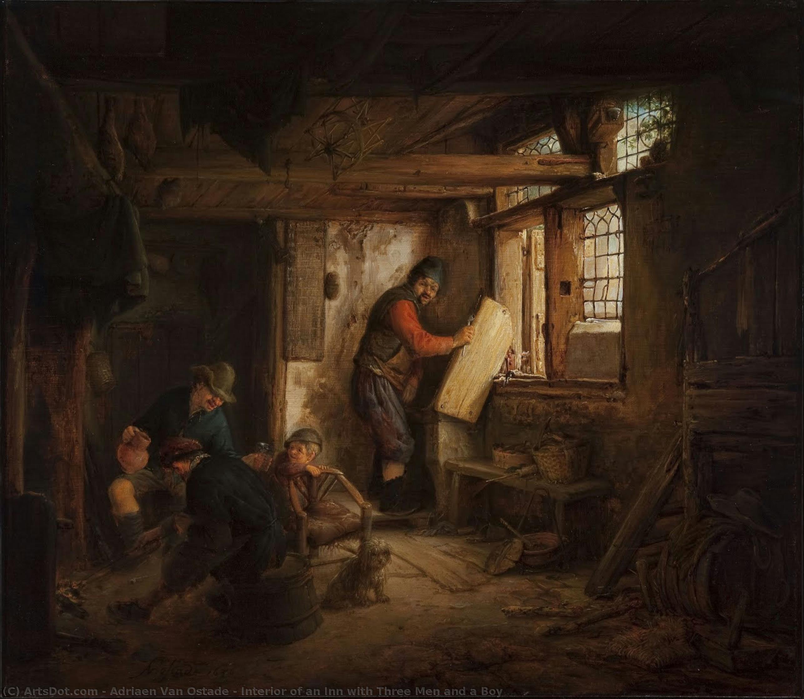 Interior Of An Inn With Three Men And A Boy — Adriaen Van Ostade