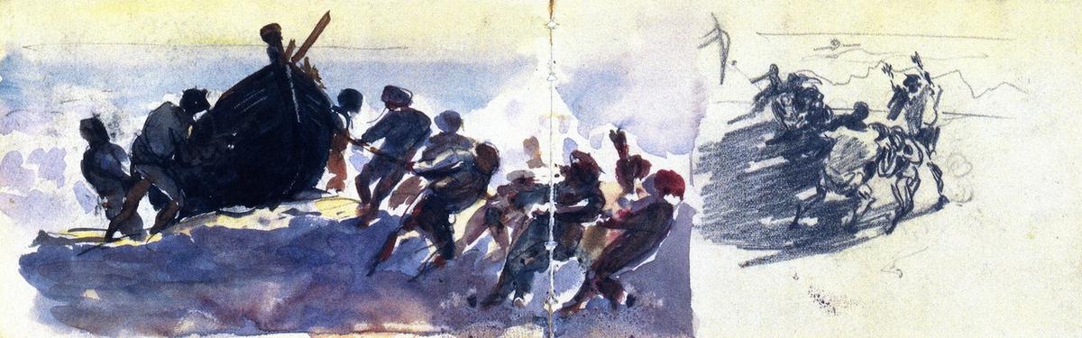 Men Hauling A Boat Up A Beach (from Scrapbook) — John Singer Sargent