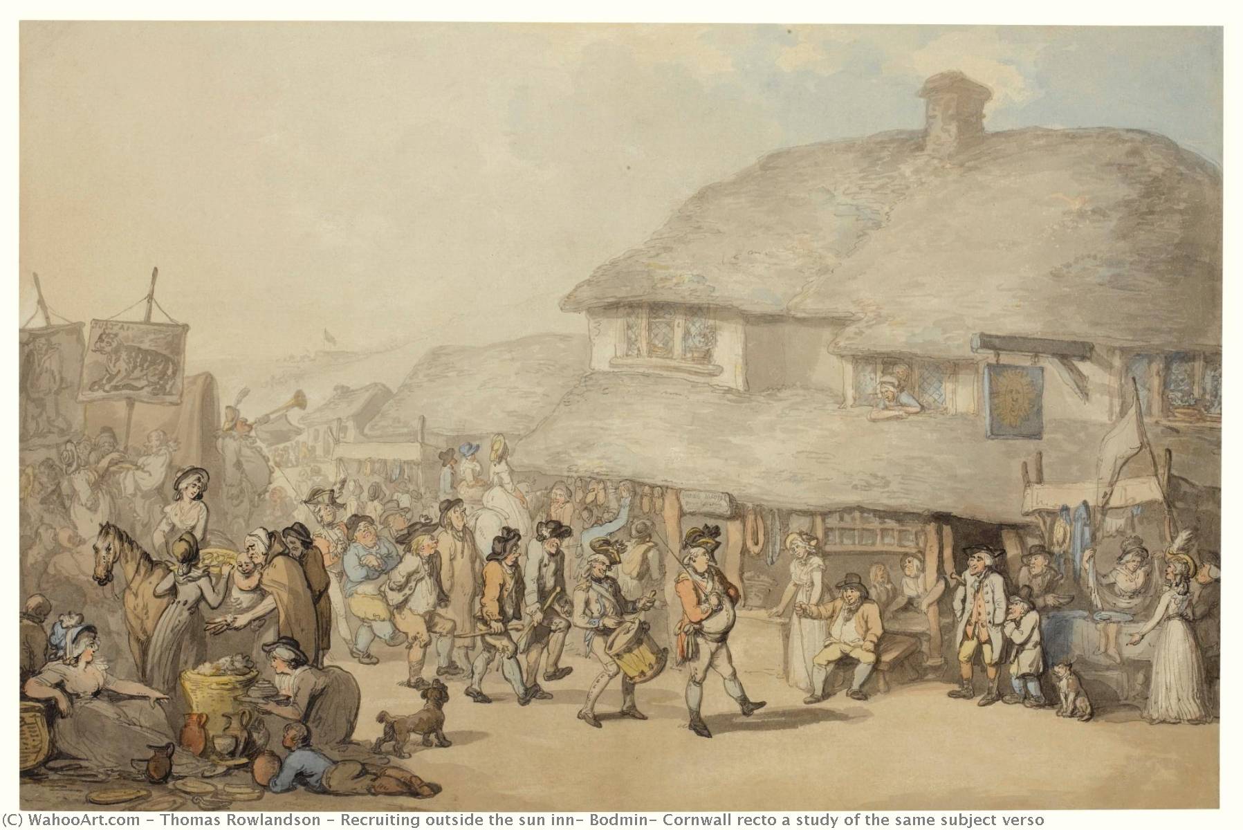 Recruiting Outside The Sun Inn, Bodmin, Cornwall Recto A Study Of The Same Subject Verso — Thomas Rowlandson