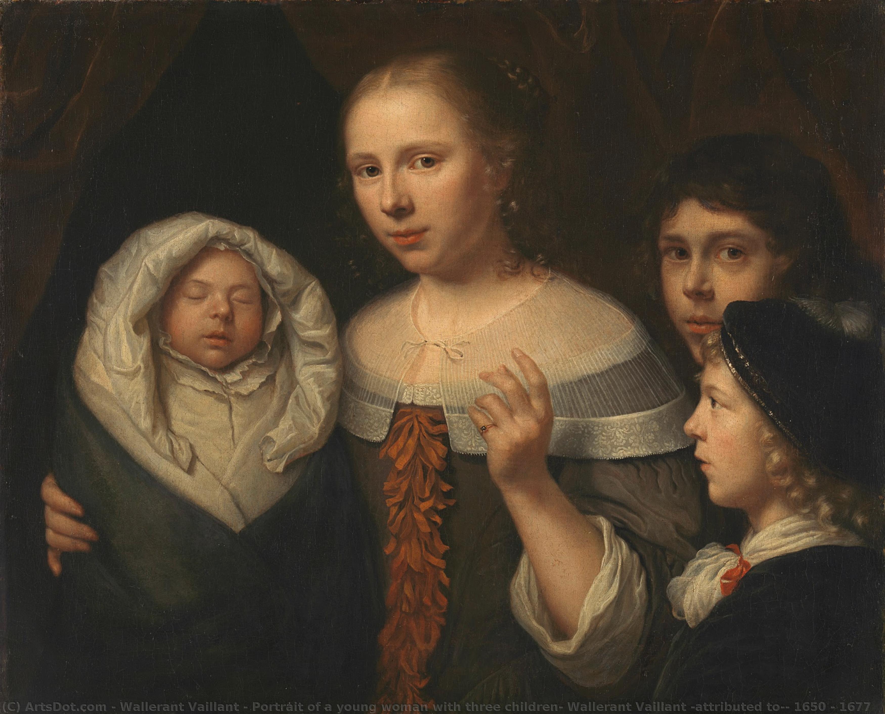Portrait Of A Young Woman With Three Children, Wallerant Vaillant (attributed To), 1650 - 1677 — Wallerant Vaillant