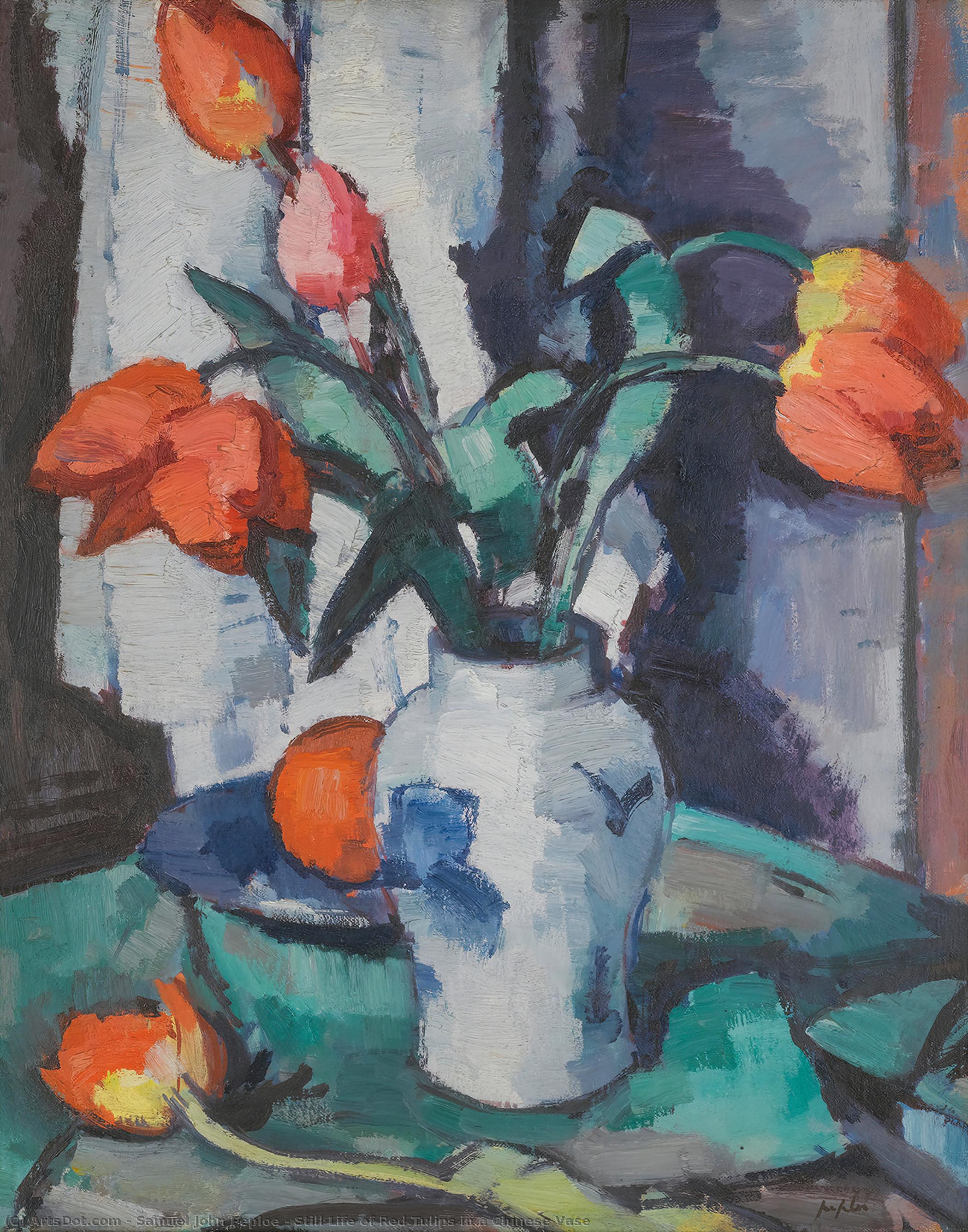 Still Life Of Red Tulips In A Chinese Vase — Samuel John Peploe