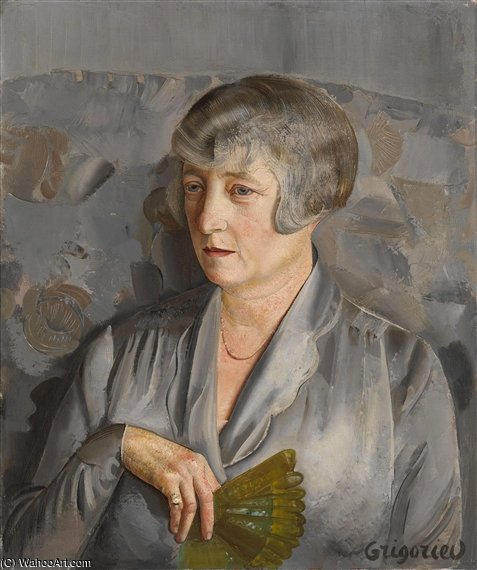 Portrait Of Madame Barthelemy With A Green Fan — Boris Dmitrievich Grigoriev