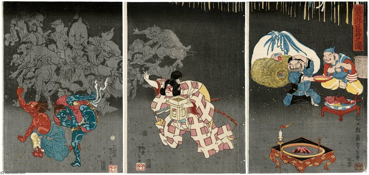 Momotarô Scattering Beans On New Year's Eve — Tsukioka Yoshitoshi
