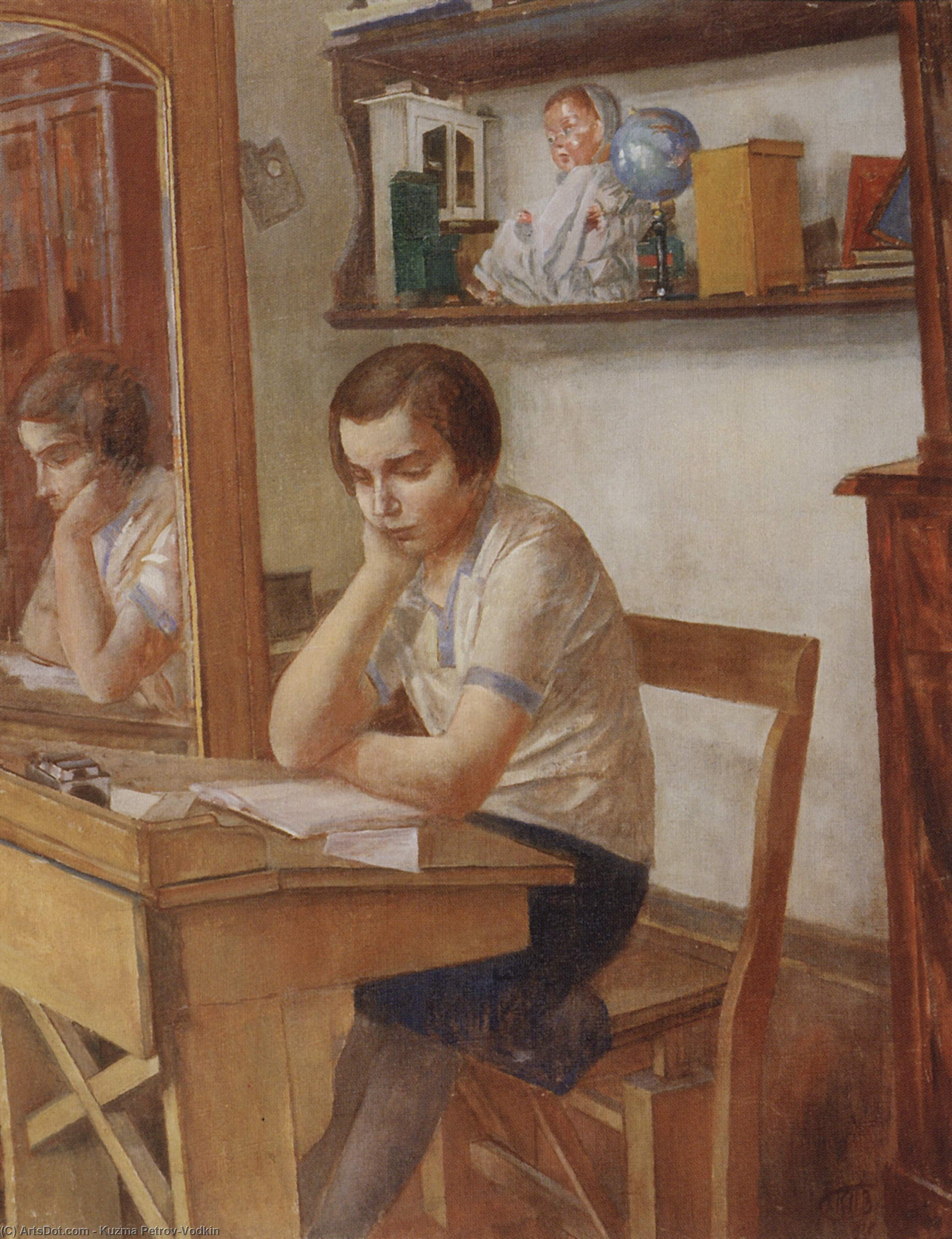 The Girl At The Desk — Kuzma Petrov-vodkin