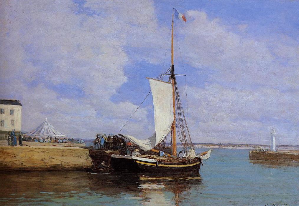 Honfleur, The Port, Docked Sailboat — Eugène Louis Boudin