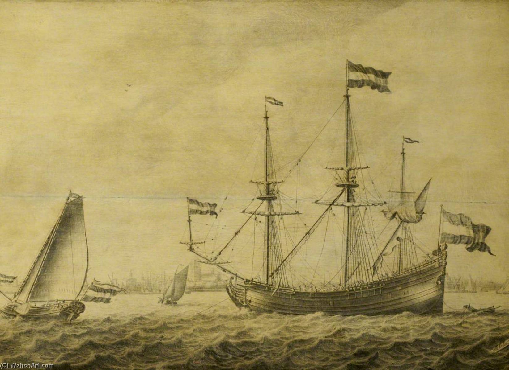 A Dutch Flute And Other Vessels Off Rotterdam — Adriaen Van Salm