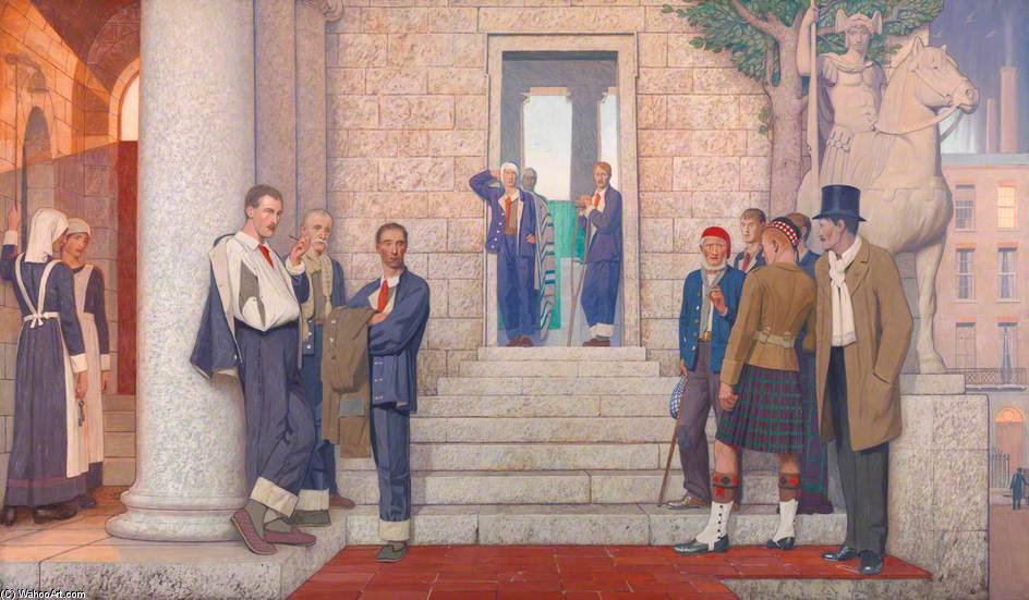 Wounded And Sick Men Gathered Outside A Hospital — Frederick Cayley Robinson