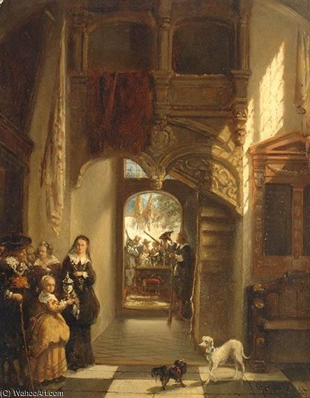 Historic Scene With A 'schutterij' In The Background — Johannes Anthonie Balthasar Stroebel