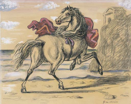 Cavallo Fuggente Con Tempio — Giorgio De Chirico