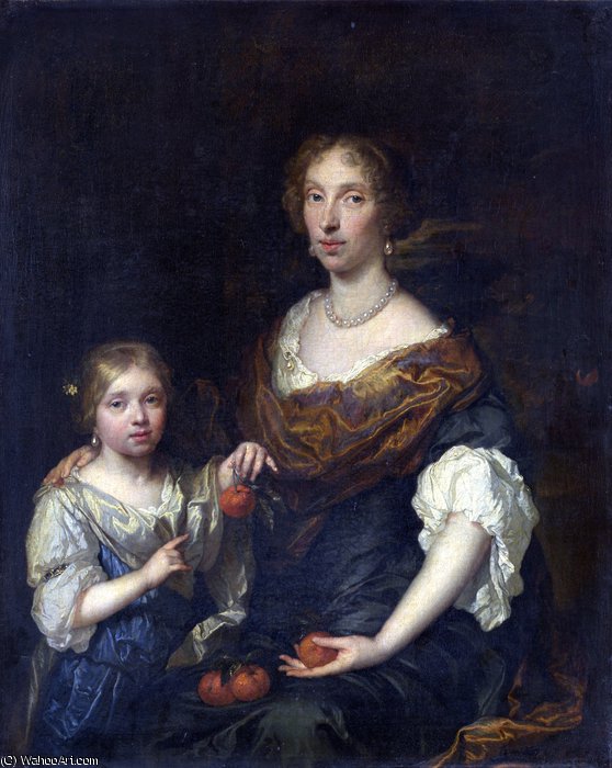 Portrait Of A Lady And A Girl — Netscher, Caspar