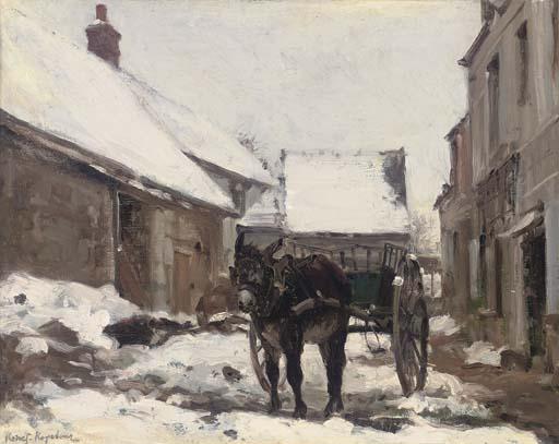 A Donkey And Cart At A Farmhouse In Winter — Konstantin Alexeievitch Korovin