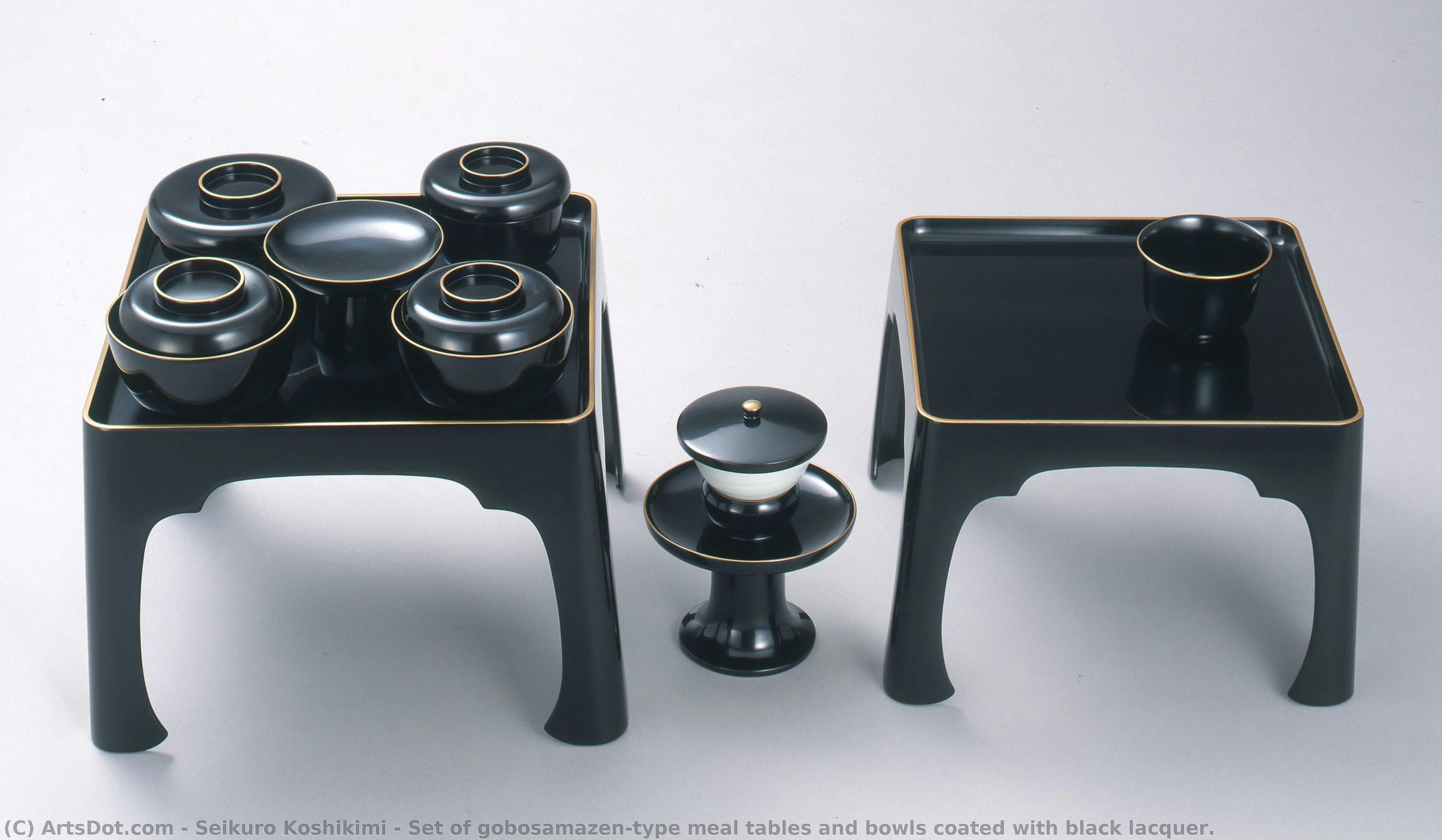 Set Of Gobosamazen-type Meal Tables And Bowls Coated With Black Lacquer. — Seikuro Koshikimi
