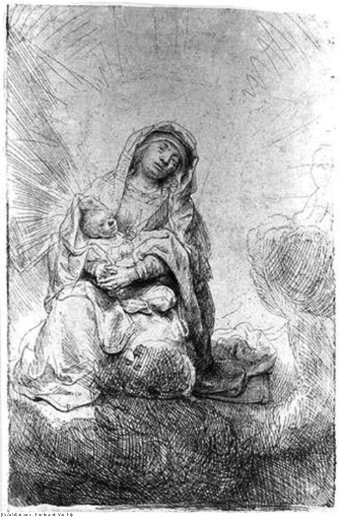 Madonna And Child In The Clouds — レンブラント・ファン・レイン