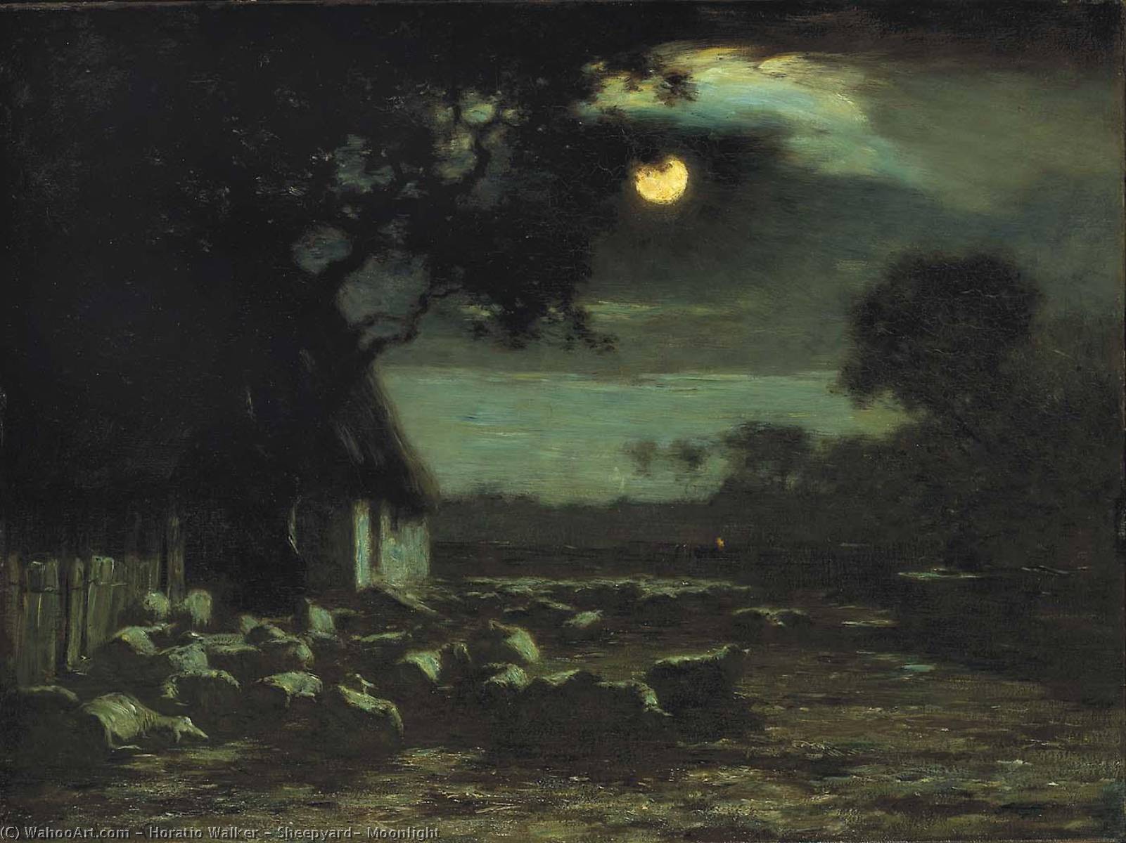 Sheepyard, Moonlight — Horatio Walker