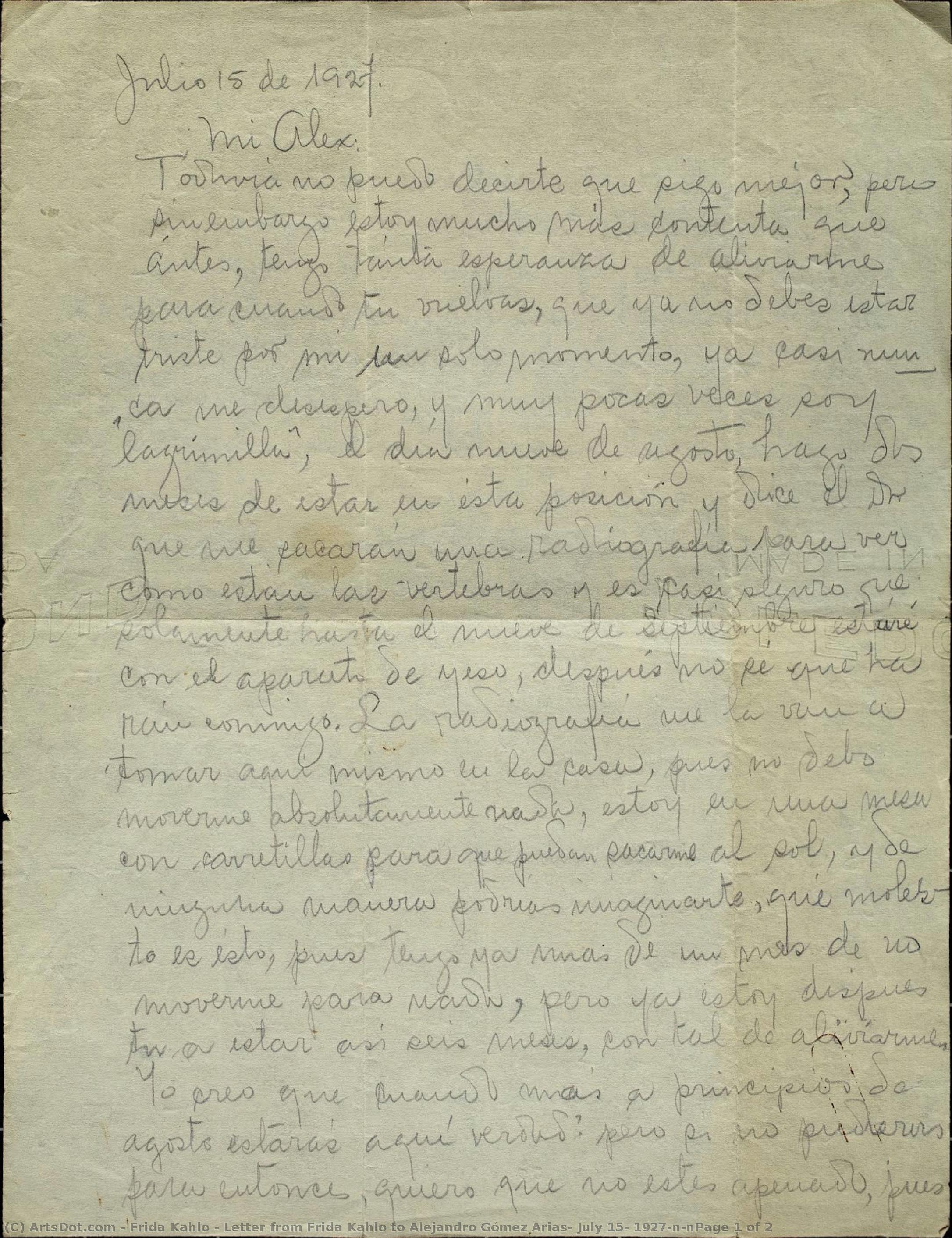 Brief Von Frida Kahlo An Alejandro Gómez Arias, 15. Juli 1927 — Frida Kahlo