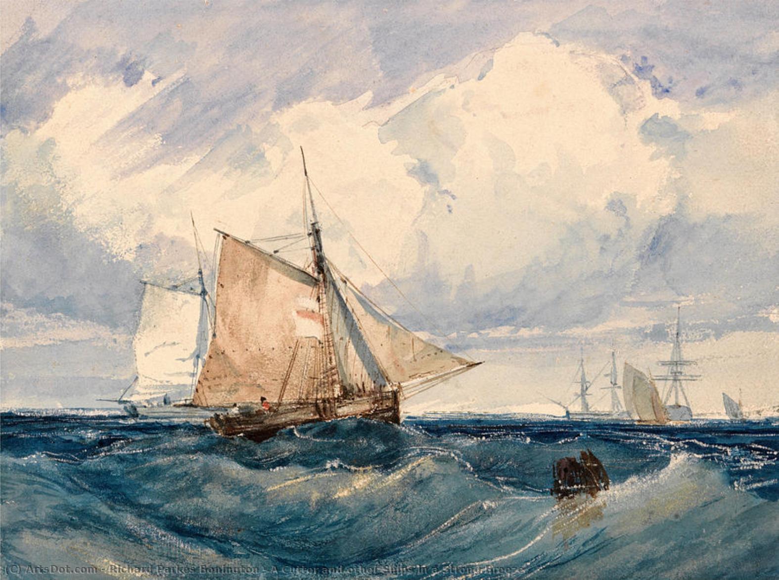 A Cutter And Other Ships In A Strong Breeze — Richard Parkes Bonington