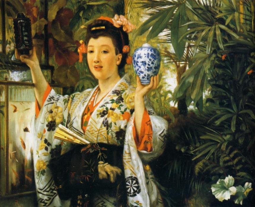 Young Lady Holding Japanese Objects — Jacques Joseph Tissot