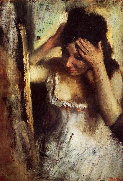 Woman Combing Her Hair Before A Mirror — Edgar Degas