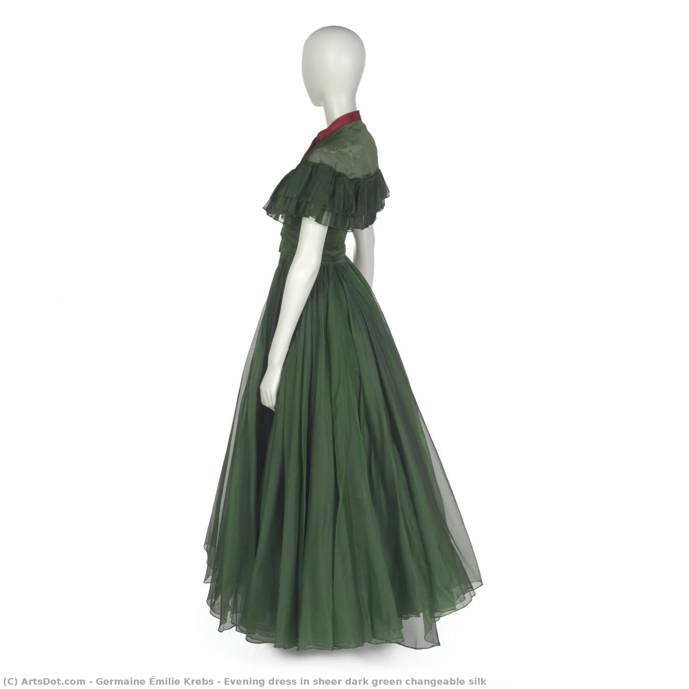 Evening Dress In Sheer Dark Green Changeable Silk — Germaine Émilie Krebs