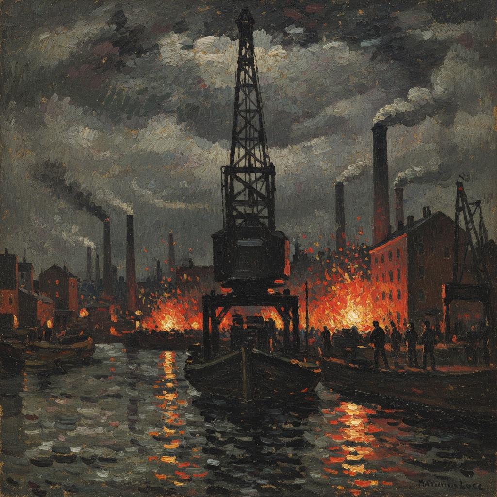 Brasas Del Muelle De Hierro: Una Sinfonía Industrial Nocturna — Hortense Caron