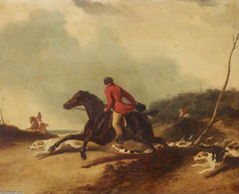 A Huntsman Encouraging Hounds — Abraham Cooper