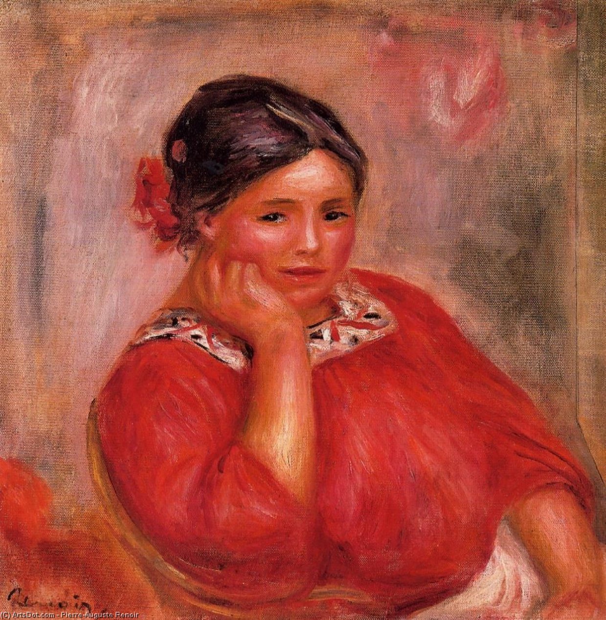 Gabrielle In A Red Blouse — Pierre-auguste Renoir