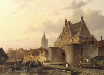 The Waterslootpoort At Delft At Sunset, With The Prinsenhof In The Distance — Everhardus Koster