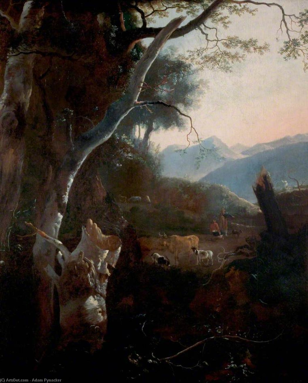 Mountainous Landscape With Peasants, Cows And Goats — Adam Pynacker