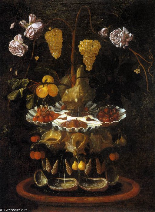 Life With A Shell Fountain - Fruit And Flowers — Juan Bautista De Espinosa