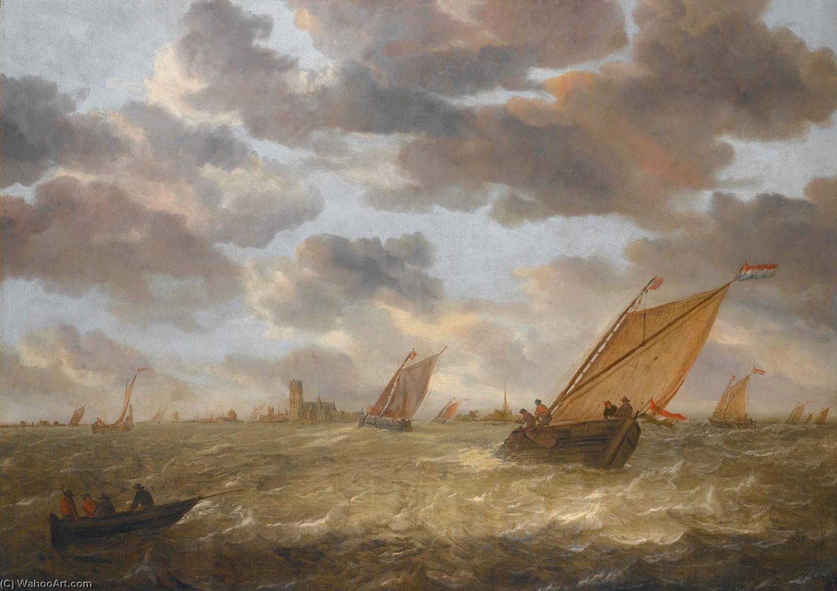 Dutch Shipping In A Stiff Breeze With A View Of Dordrecht Beyond — Abraham Hendricksz. Van Beyeren