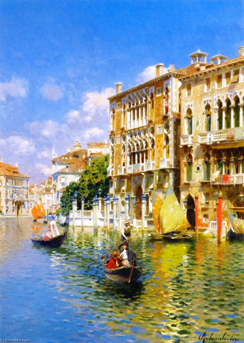 Gondoliers In Front Of The Palazzo Cavalli Franchetti, Venice — Rubens Santoro