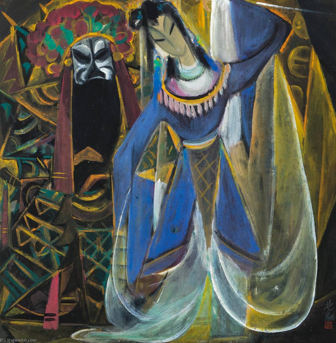 Opera Figures — Lin Fengmian Gans Volando Sobre El Estanque De Loto