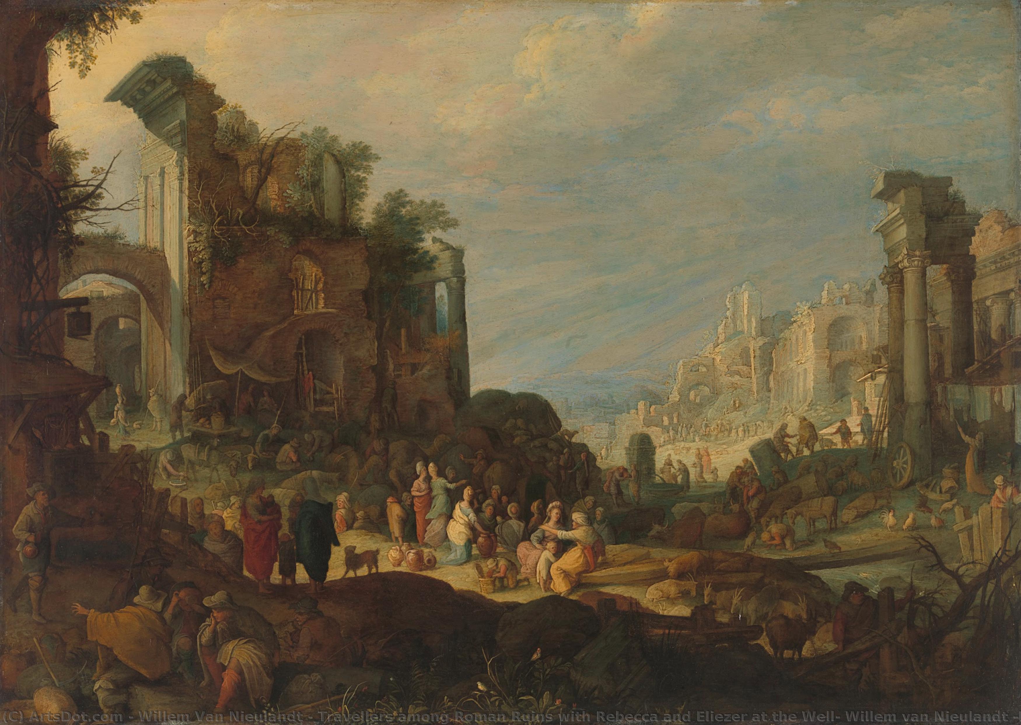 Travellers Among Roman Ruins With Rebecca And Eliezer At The Well, Willem Van Nieulandt (ii) (attributed To), C. 1602 - C. 1605 — Willem Van Nieulandt