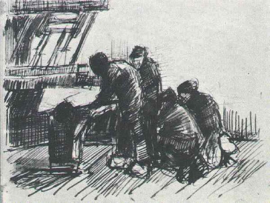 Weaver With Other Figures In Front Of Loom — Vincent Willem Van Gogh