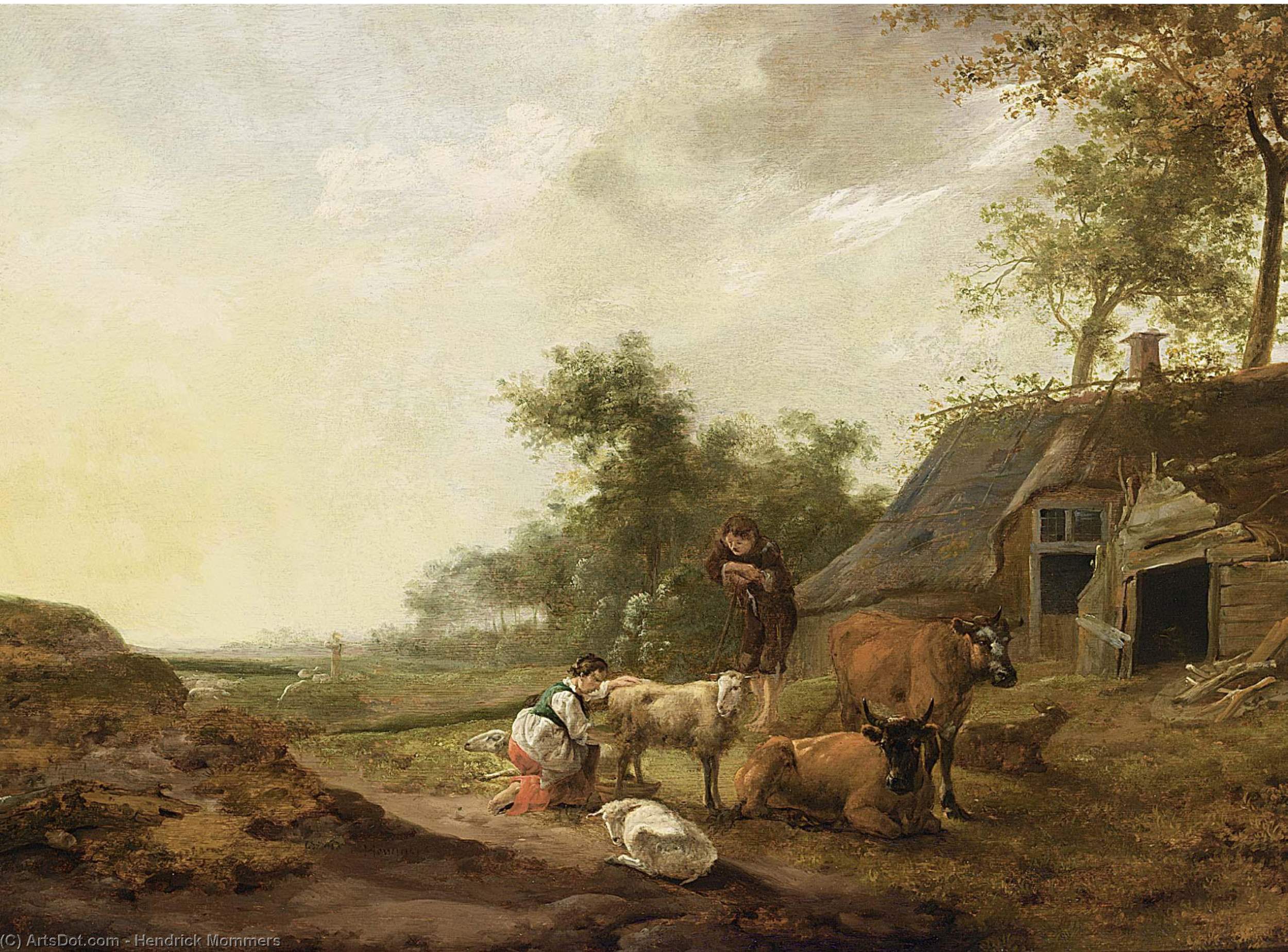 A Landscape With A Maid Milking A Sheep — Hendrick Mommers