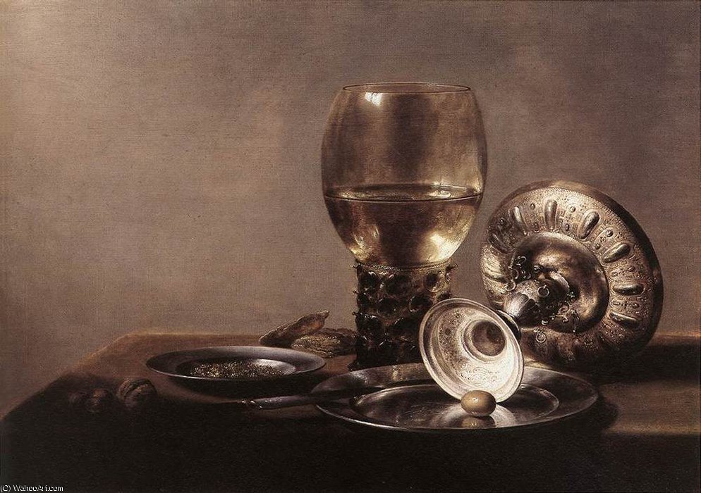 Still Life With Wine Glass And Silver Bowl — Pieter Claesz Soutman