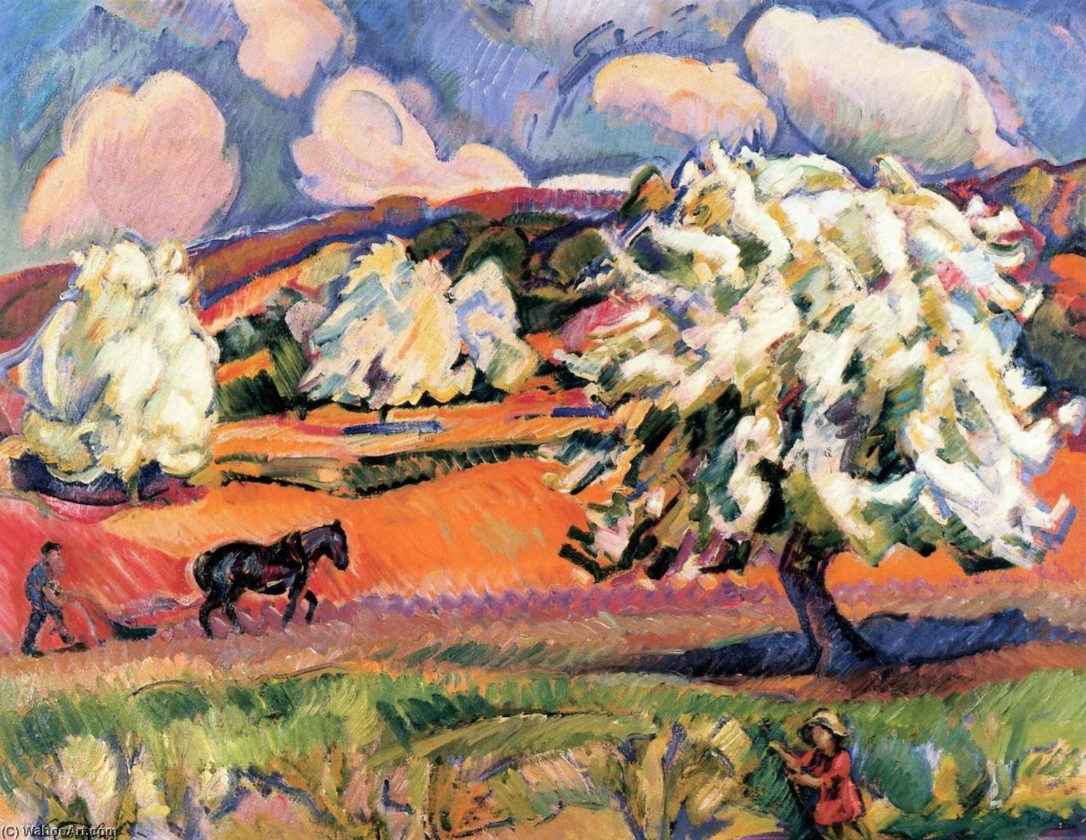 Landscape With Trees, Flowers And Peasant With Plough — Nicolas Tarkhoff