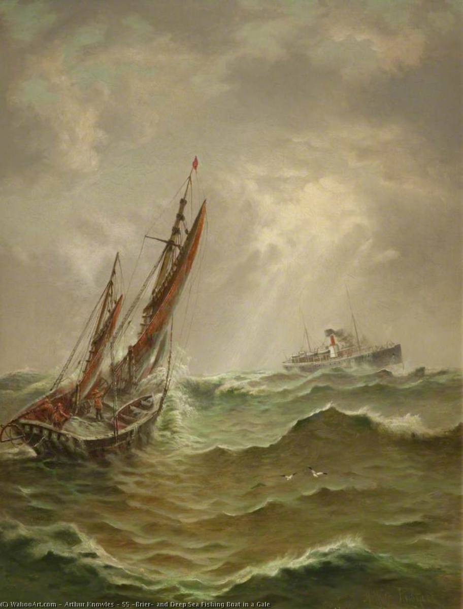 Ss 'brier' And Deep Sea Fishing Boat In A Gale — Arthur Knowles