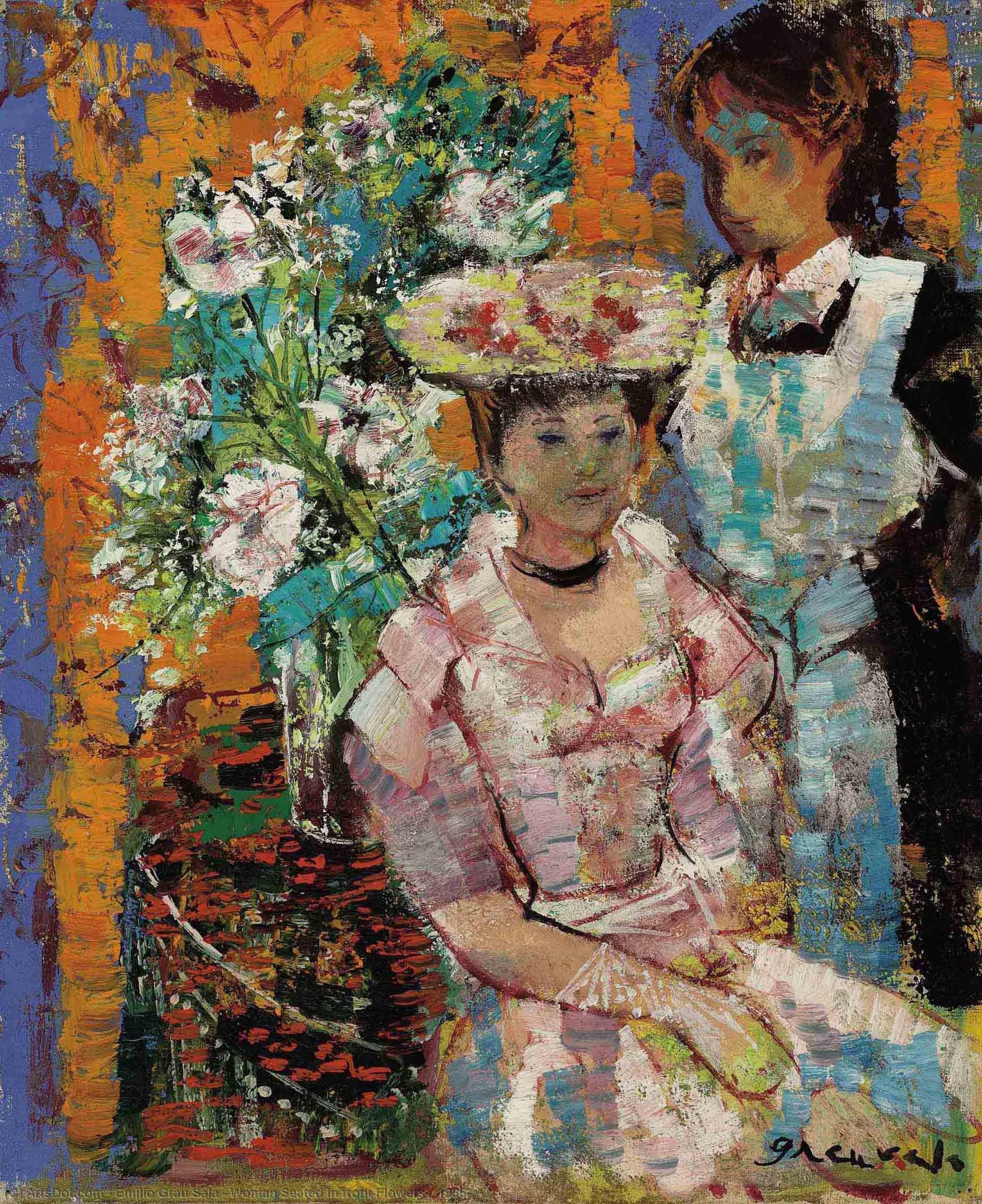 Woman Seated In Front Flowers, (1965) — Emilio Grau Sala