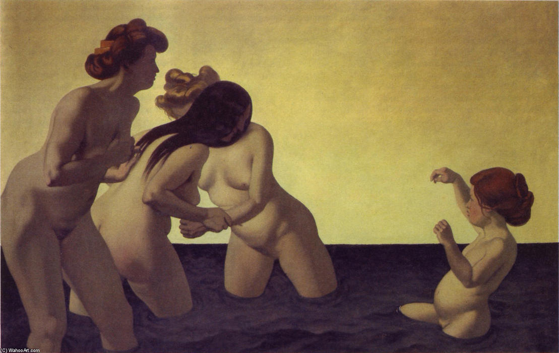 Three Women And A Little Girl Playing In The Water — Félix Vallotton