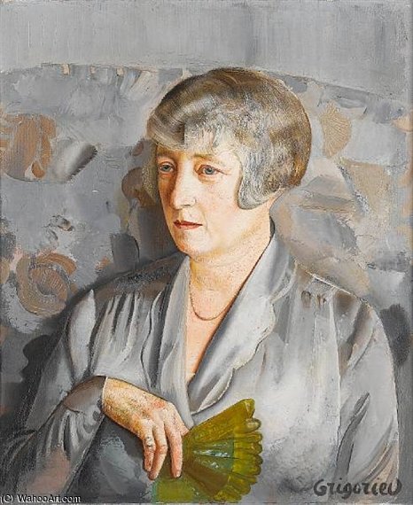 Portrait Of Madam Barthelemy With Green Fan — Boris Dmitrievich Grigoriev