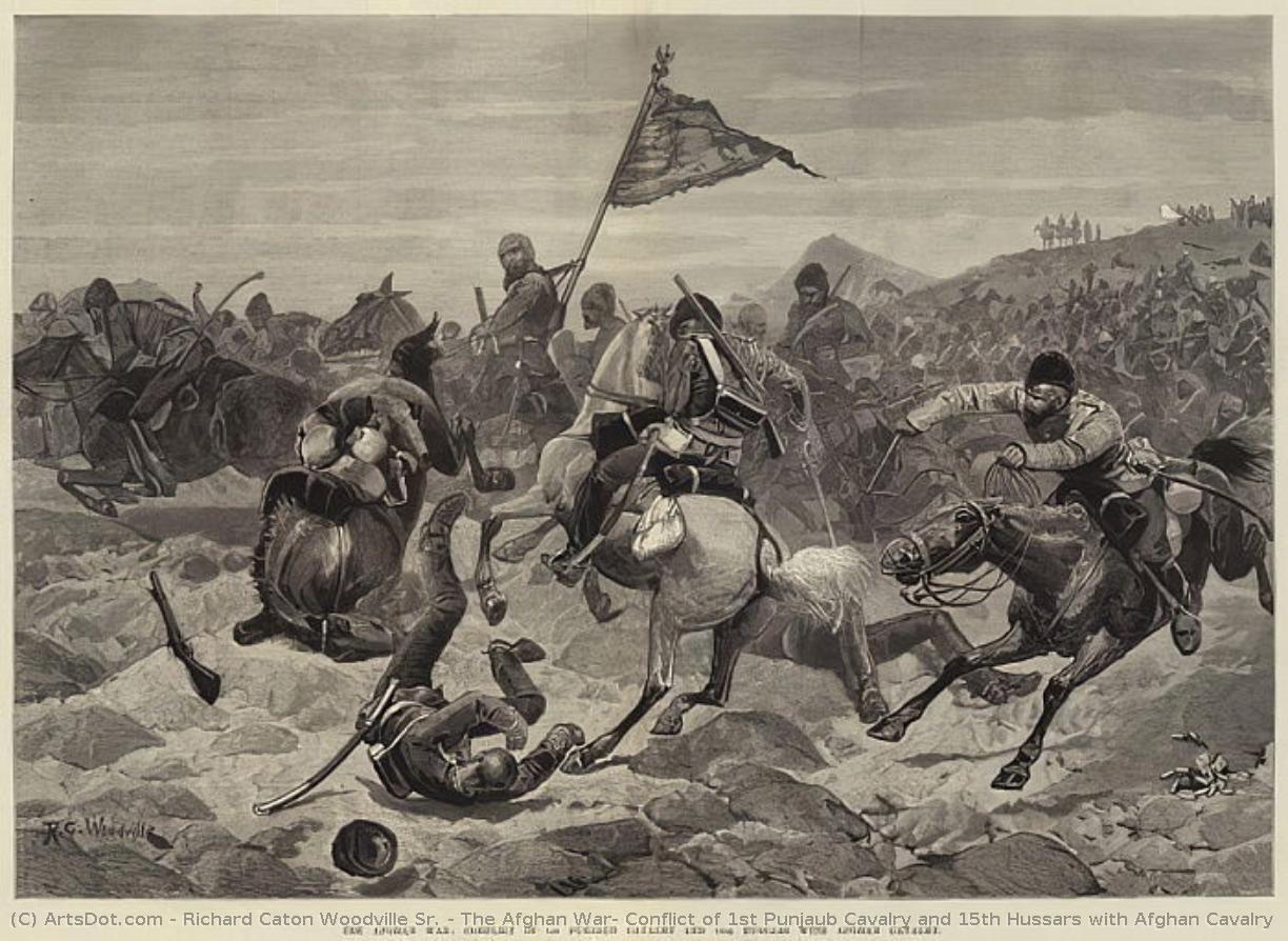 The Afghan War: Conflict Of 1st Punjaub Cavalry And 15th Hussars With Afghan Cavalry — Richard Caton Woodville