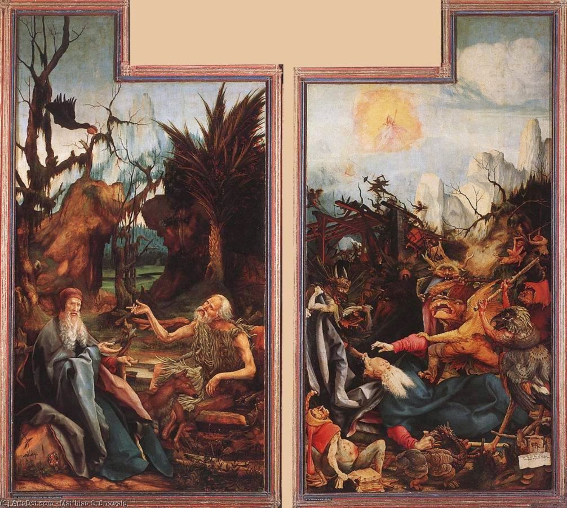 La Visita De San Antonio A San Pablo Y La Tentación De San Antonio — Matthias Grünewald