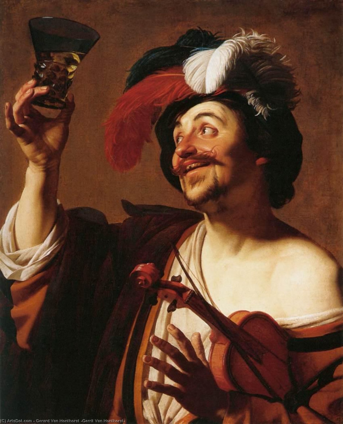 The Happy Violinist With A Glass Of Wine — Gerard Van Honthorst